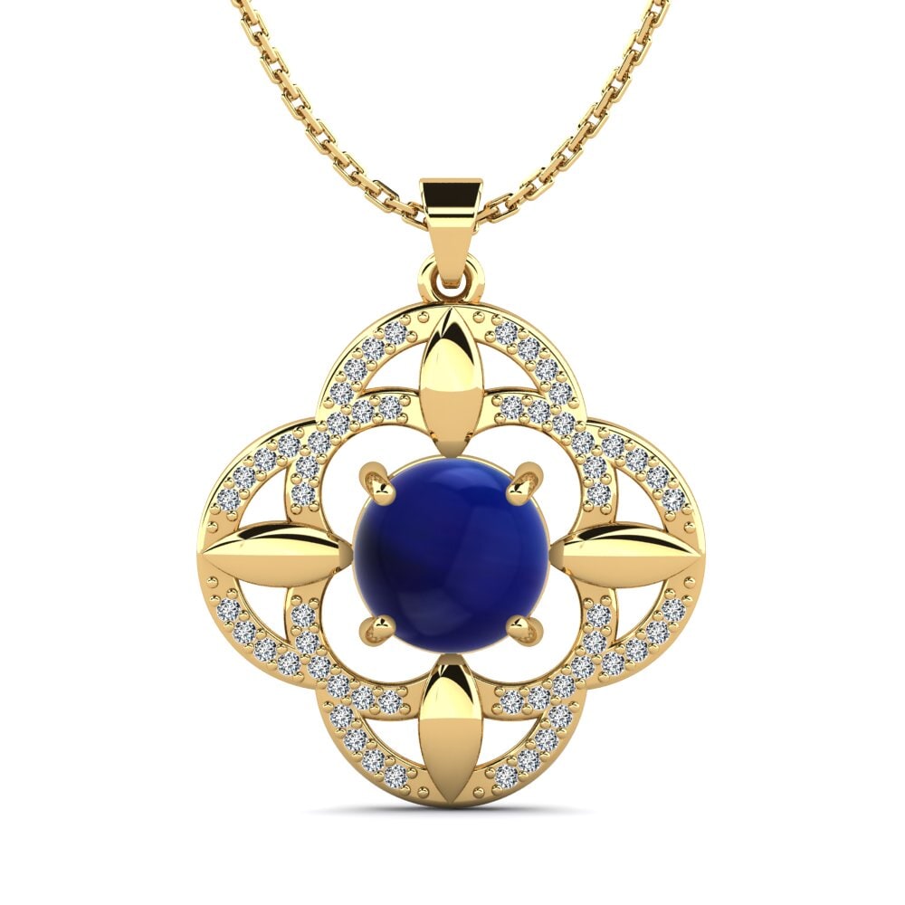 9k Oro Amarillo Zafiro Cabujón Colgante de Mujer Meditrina