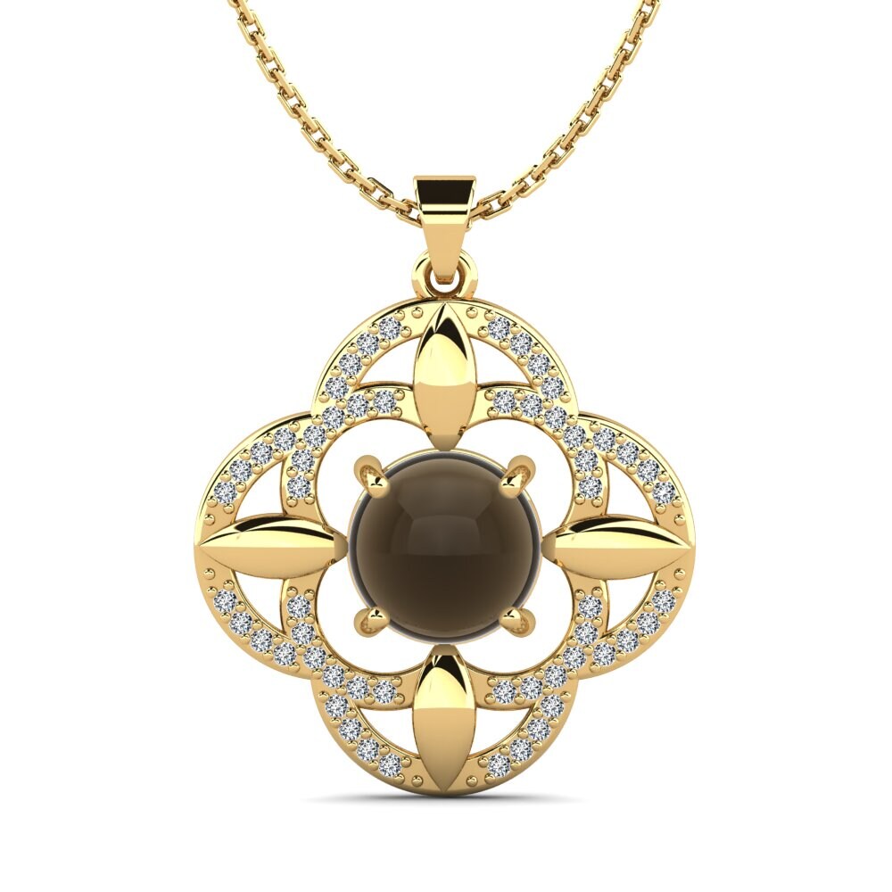 9k Oro Amarillo Humo Topacio Cabujón Colgante de Mujer Meditrina
