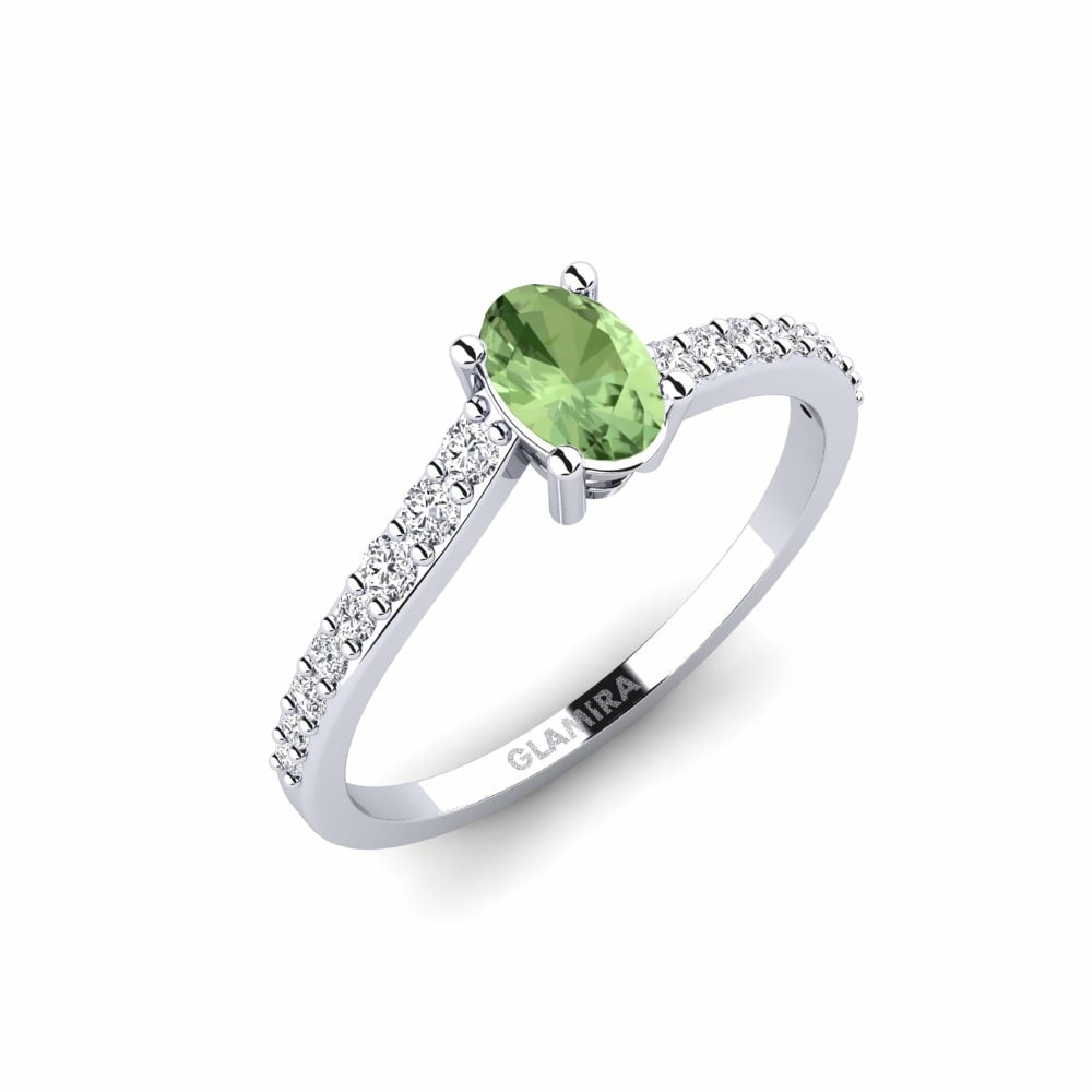 橢圓形 單鑽密鑲 綠色藍寶石 訂婚戒指 Megalonea