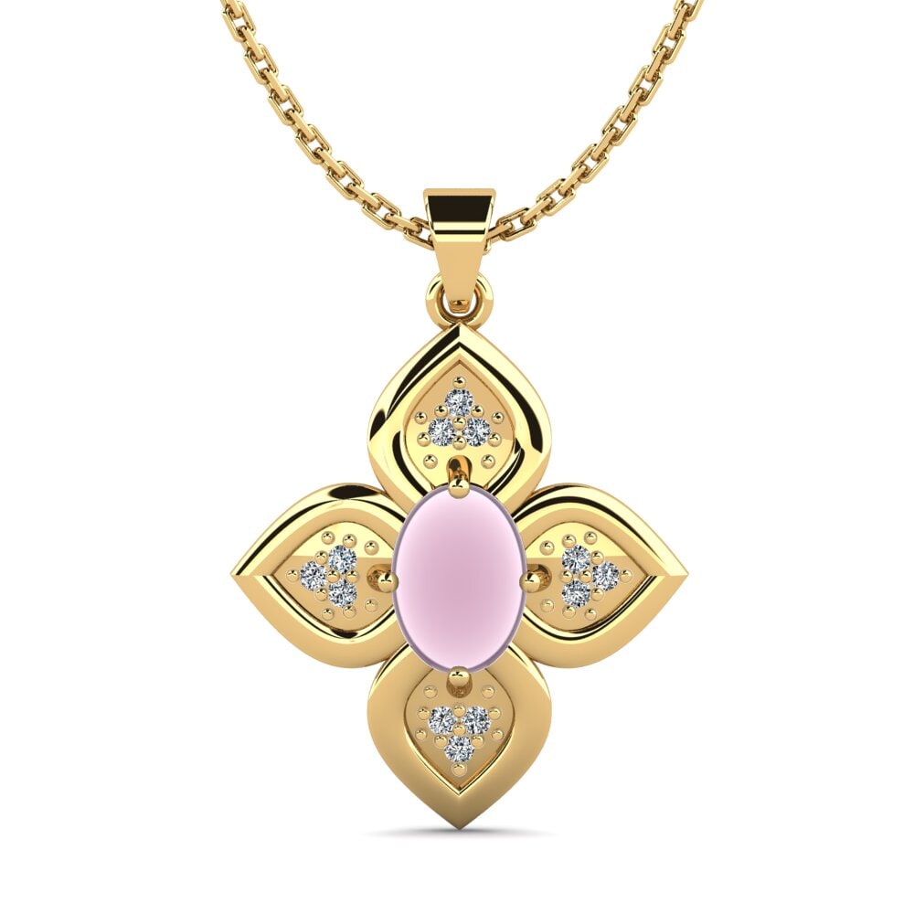 9k Oro Amarillo Cuarzo Rosa Cabujón Colgante de Mujer Melibella