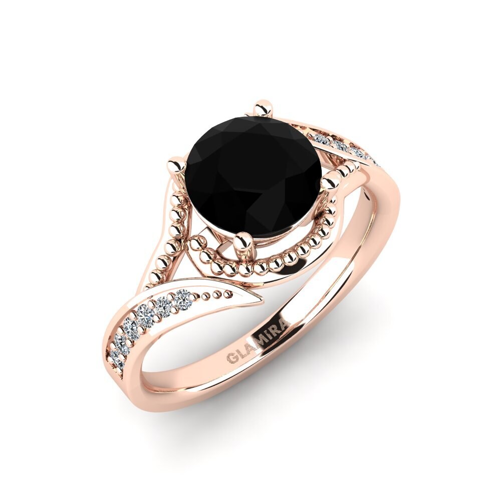 Oro Rosso 585 Diamante Nero Anello da donna Memeald