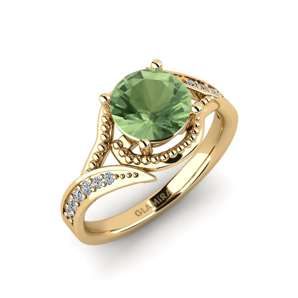 14K Geel Goud Groene Saffier Dames Ring Memeald