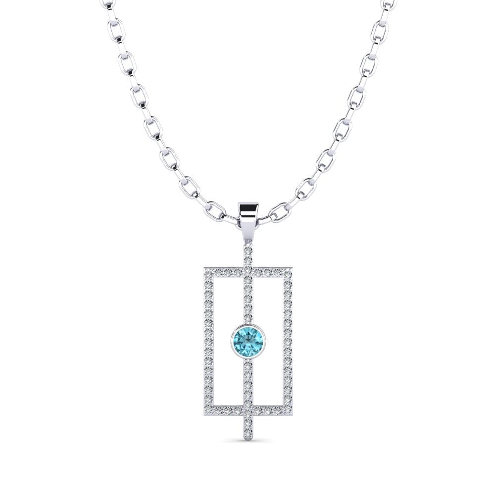 14ct White Gold Blue Zircon Men's Pendant Alfhild