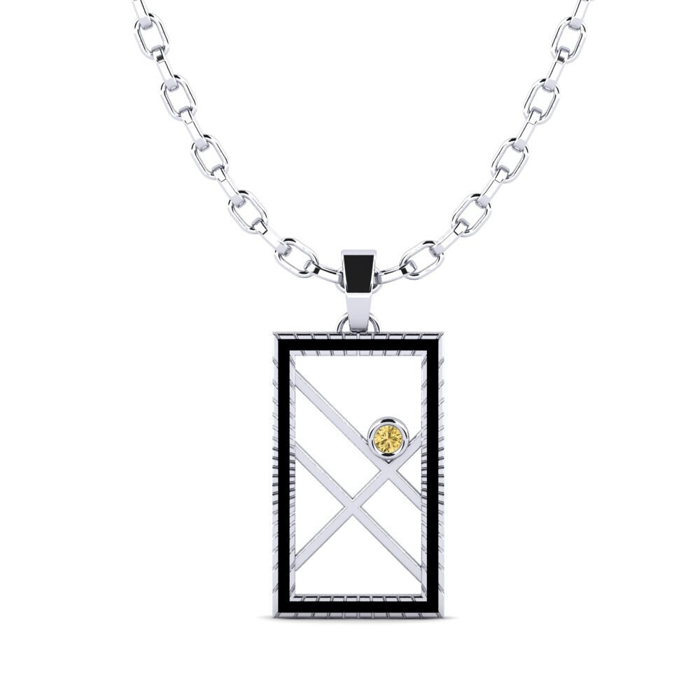 Argent Blanc Diamant Jaune Pendentif pour homme Bonhomie
