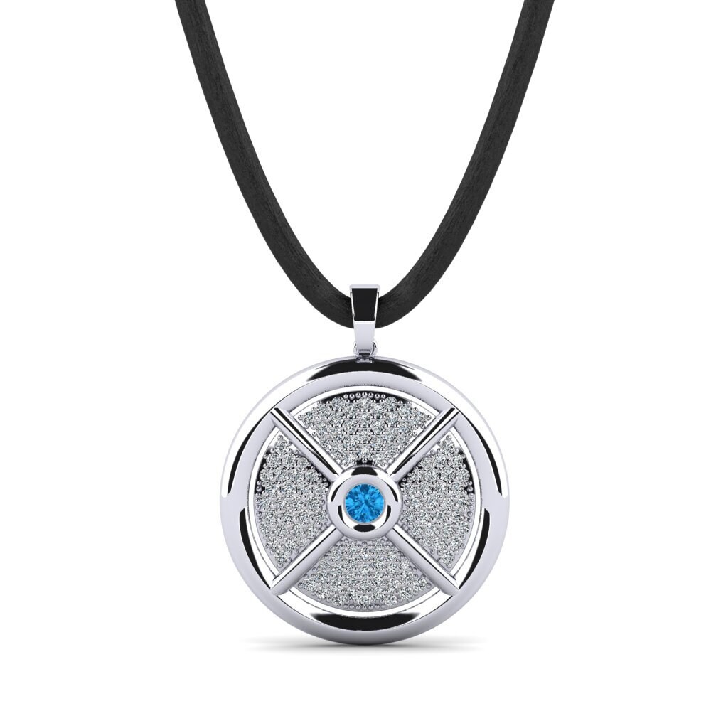 18ct White Gold Blue Topaz Men's Pendant Chiraz