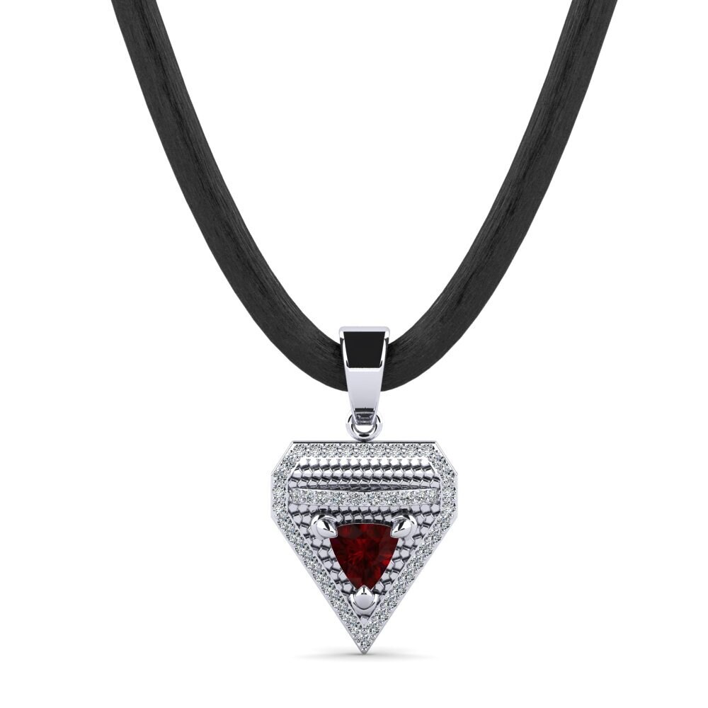 18ct White Gold Garnet Men's Pendant Clamperl