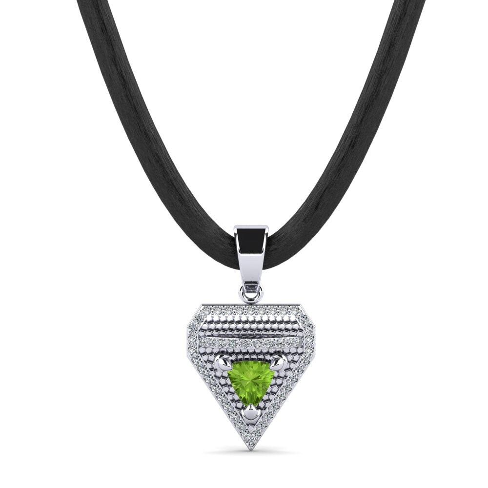 14ct White Gold Peridot Men's Pendant Clamperl