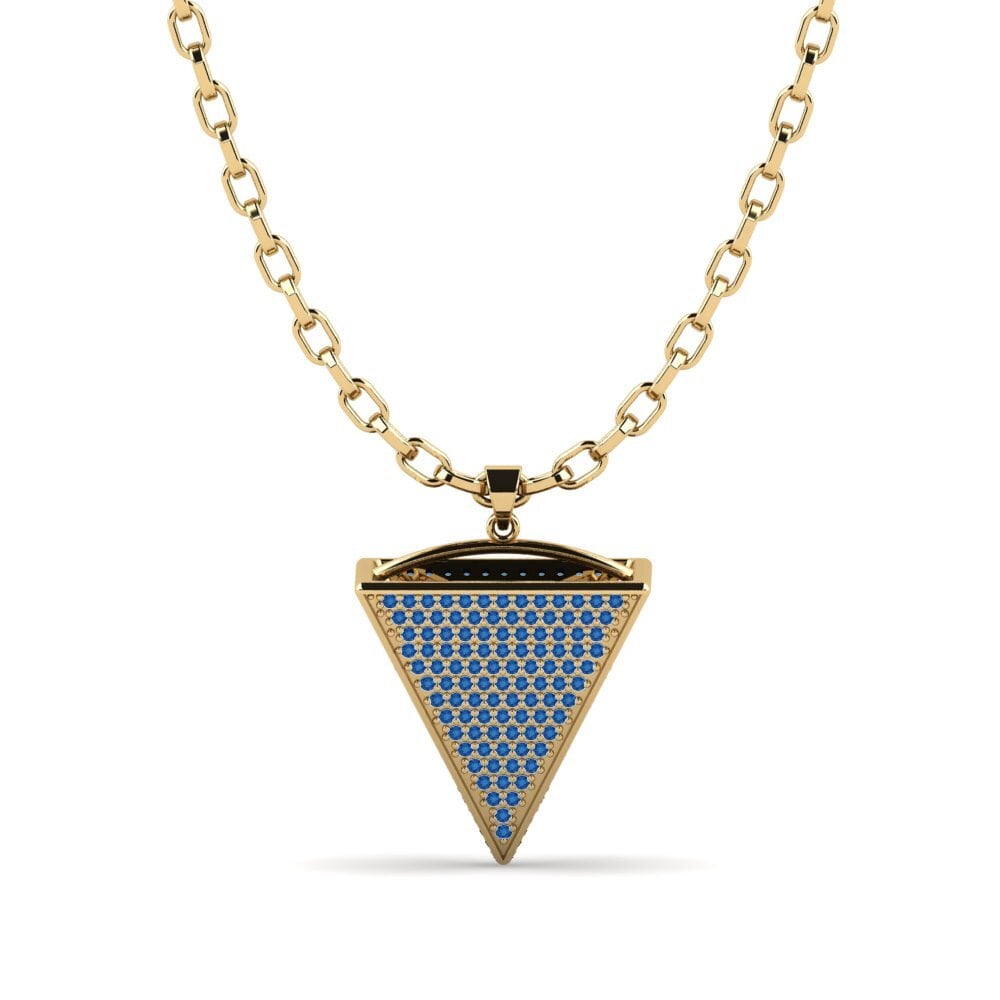 Or Jaune 585 Zircone Bleu Foncé Pendentif pour homme Colten