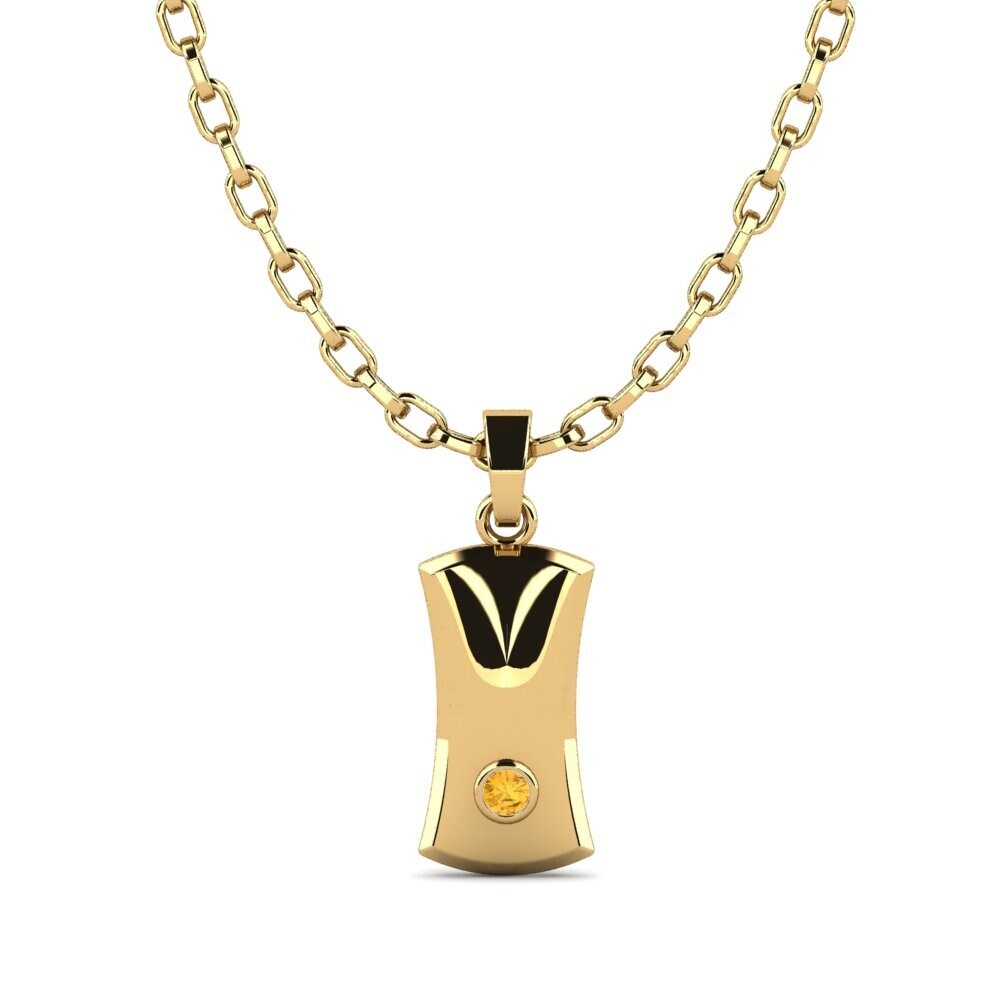 Or Jaune 585 Citrine Pendentif pour homme Coriander