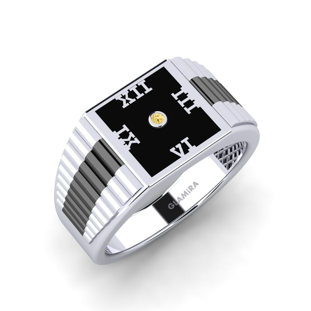 White Silver Yellow Diamond Men's Ring Denar