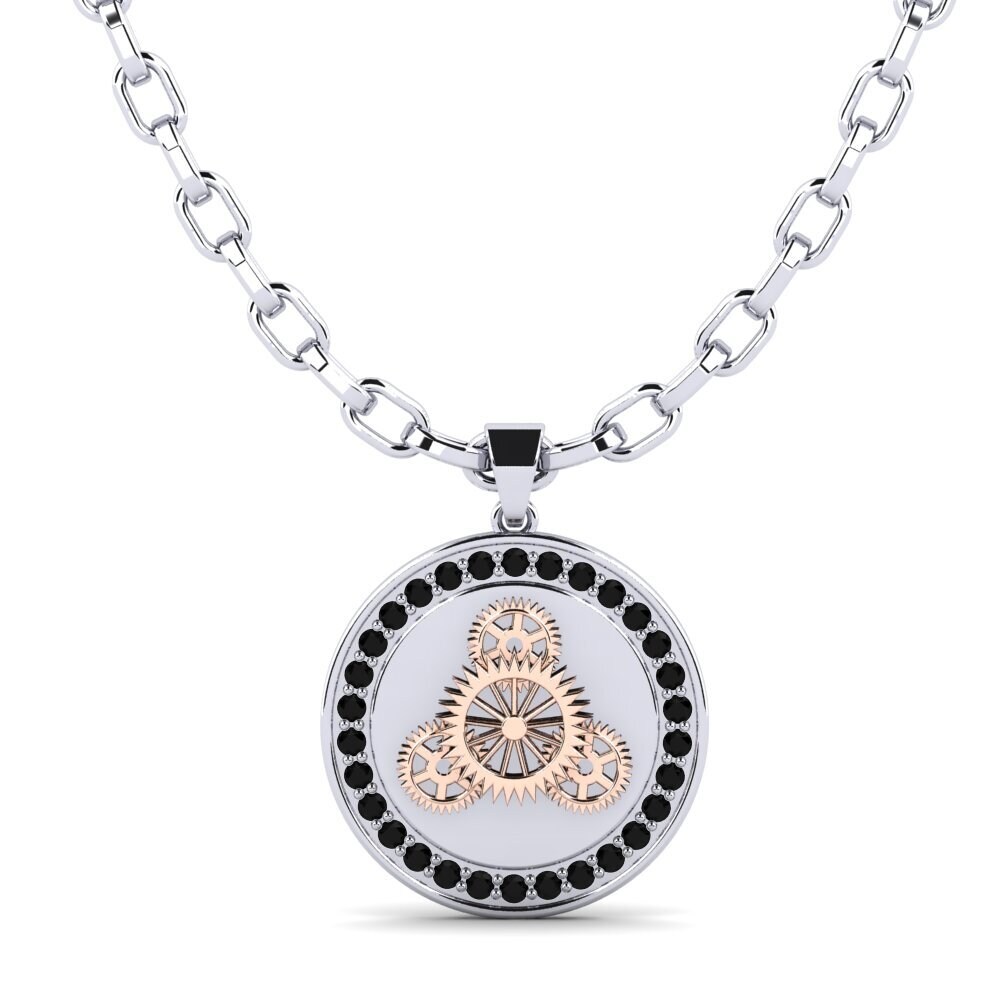 18k Oro Blanco & Rosa Diamante Negro Colgante para hombre Florenciana