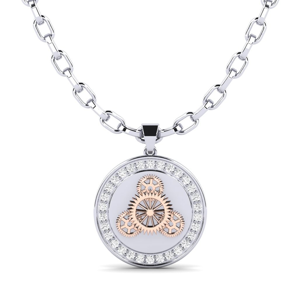 18k Oro Blanco & Rosa Zafiro blanco Colgante para hombre Florenciana
