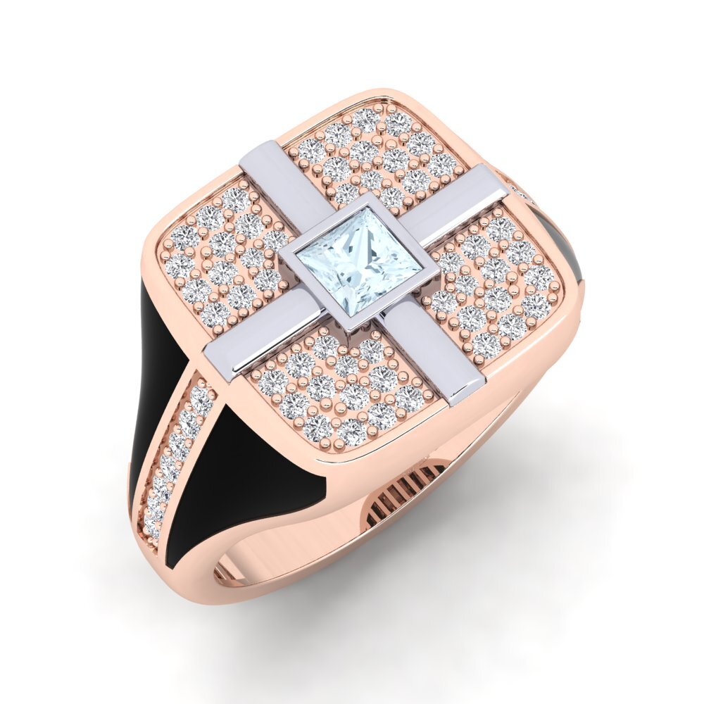 Or Rose& Blanc 9k Aigue-marine Bague pour homme Fourantat