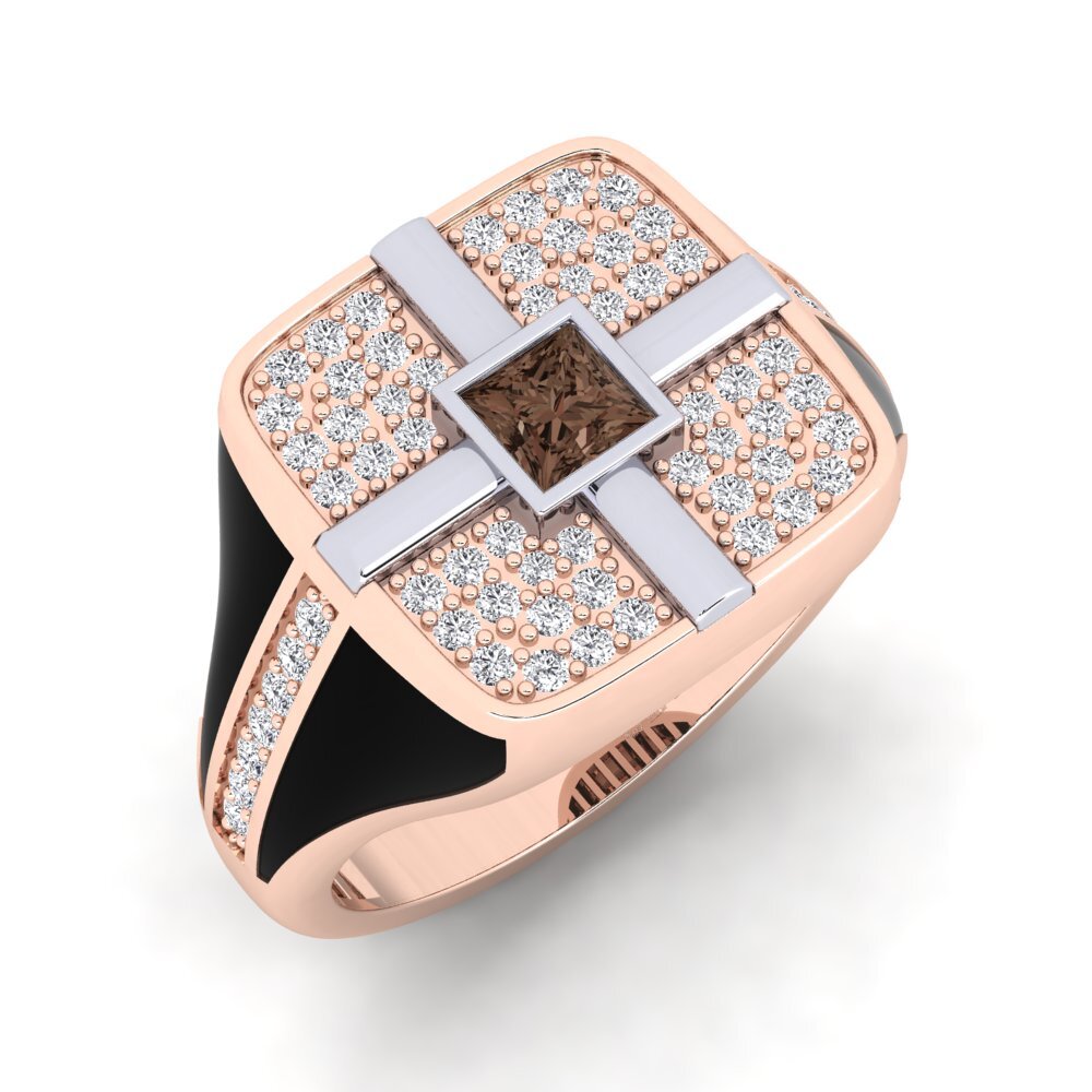 Or Rose& Blanc 9k Quartz Fumé Bague pour homme Fourantat