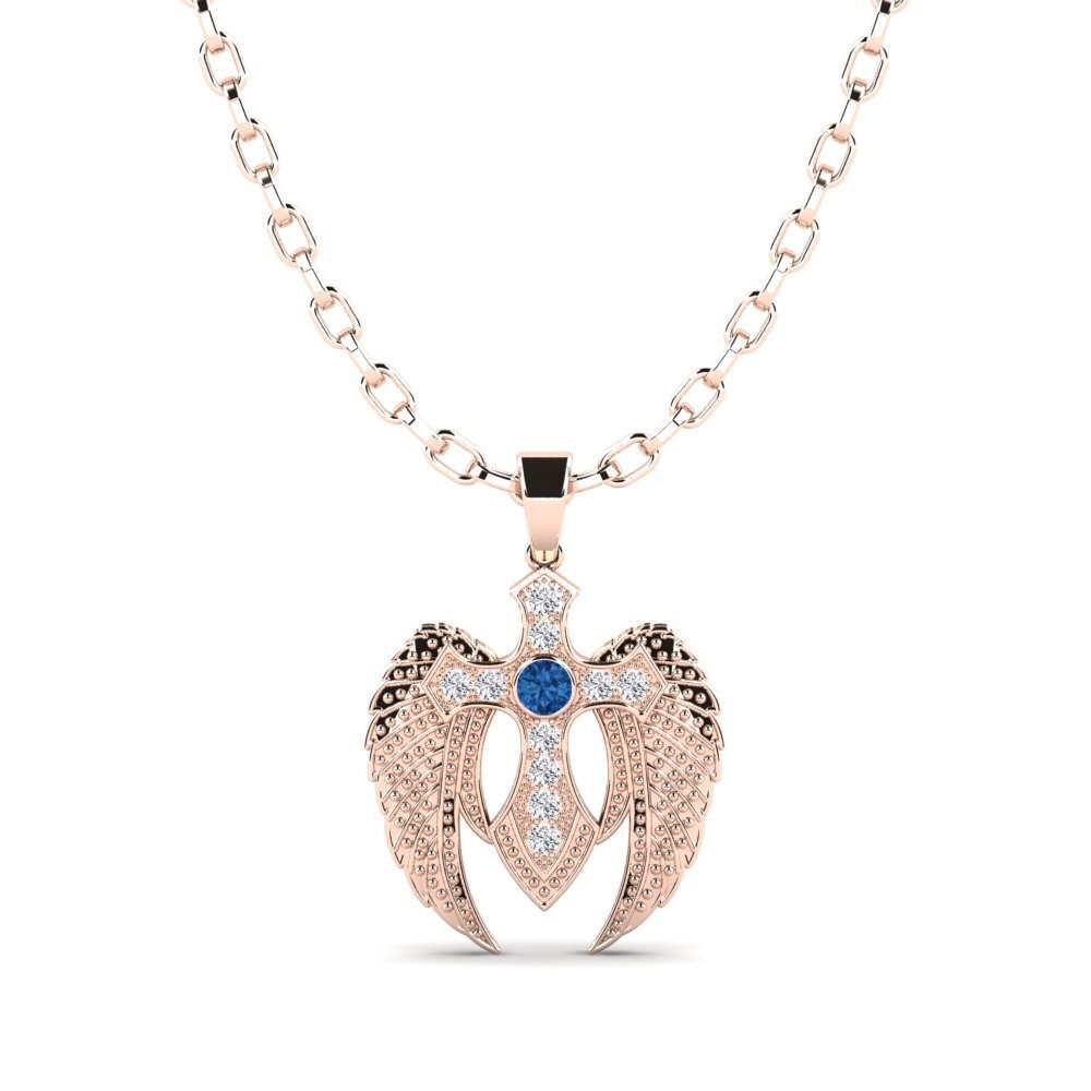 14K Rood Goud Donker Blauwe Zirkoon Heren hanger Graham