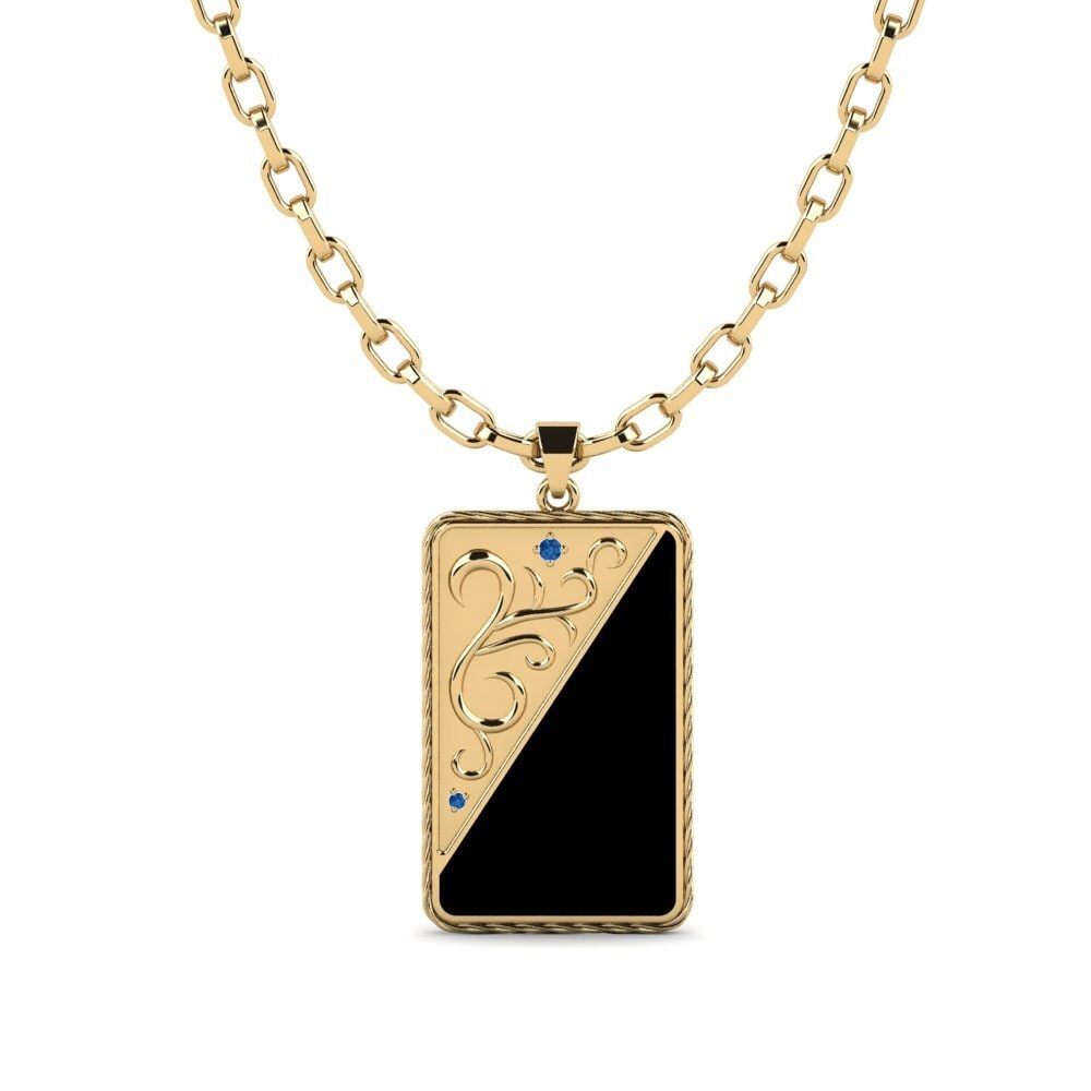 Or Jaune 585 Zircone Bleu Foncé Pendentif pour homme Henry