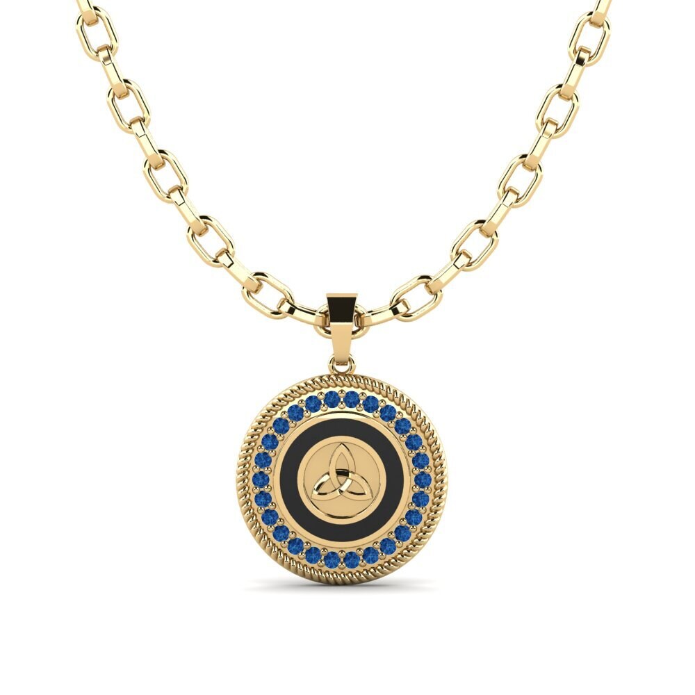 Or Jaune 585 Zircone Bleu Foncé Pendentif pour homme Hope