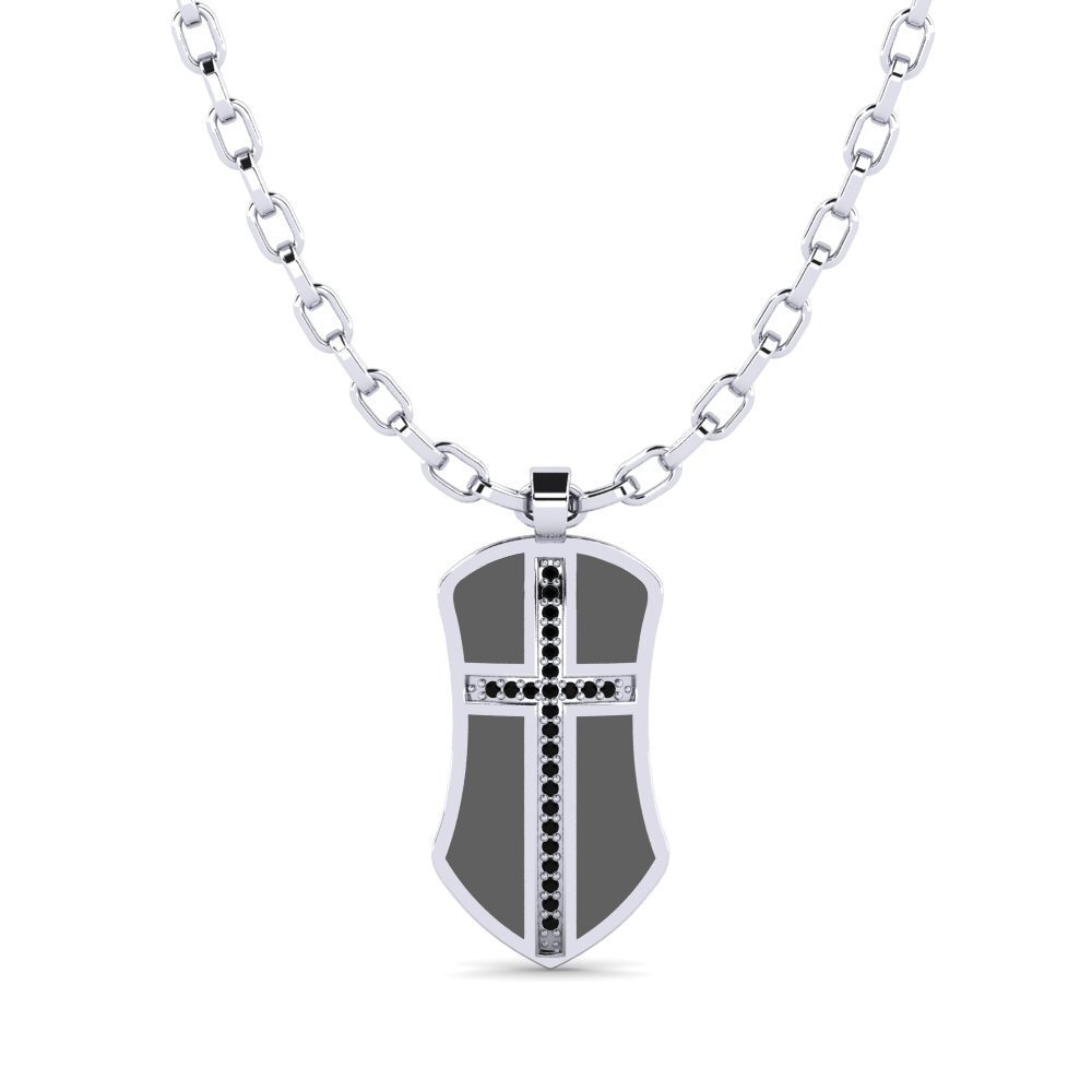 Or Blanc 585 Onyx Noir Pendentif pour homme Julien