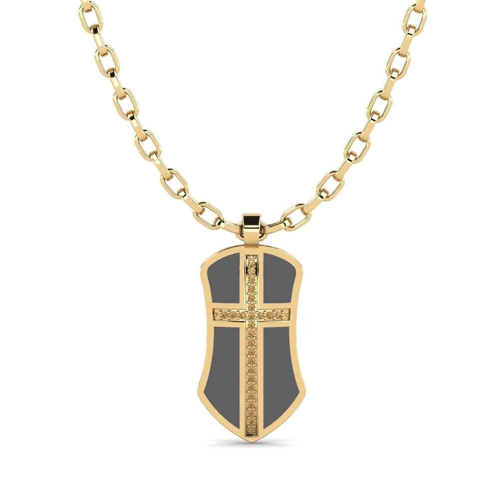 Or Jaune 585 Diamant Brun Pendentif pour homme Julien
