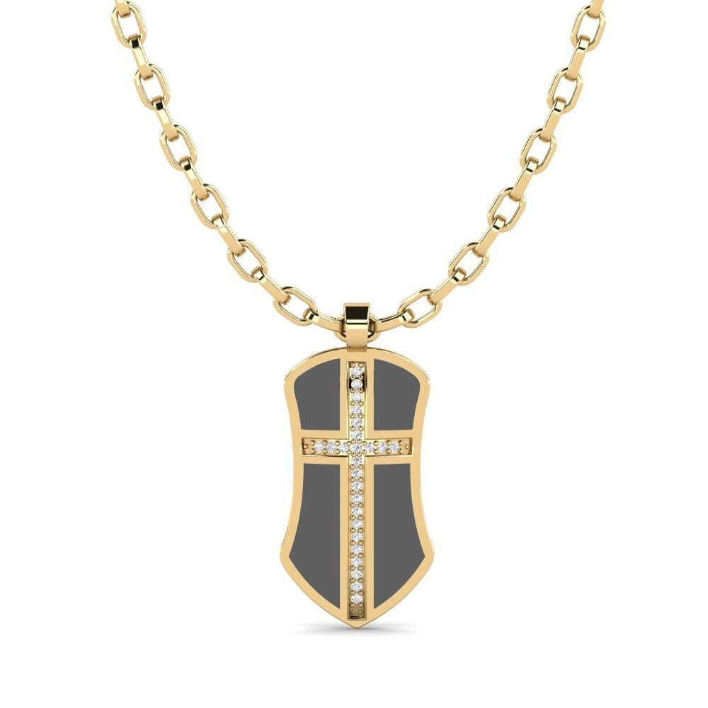 Or Jaune 585 Saphir Blanc Pendentif pour homme Julien