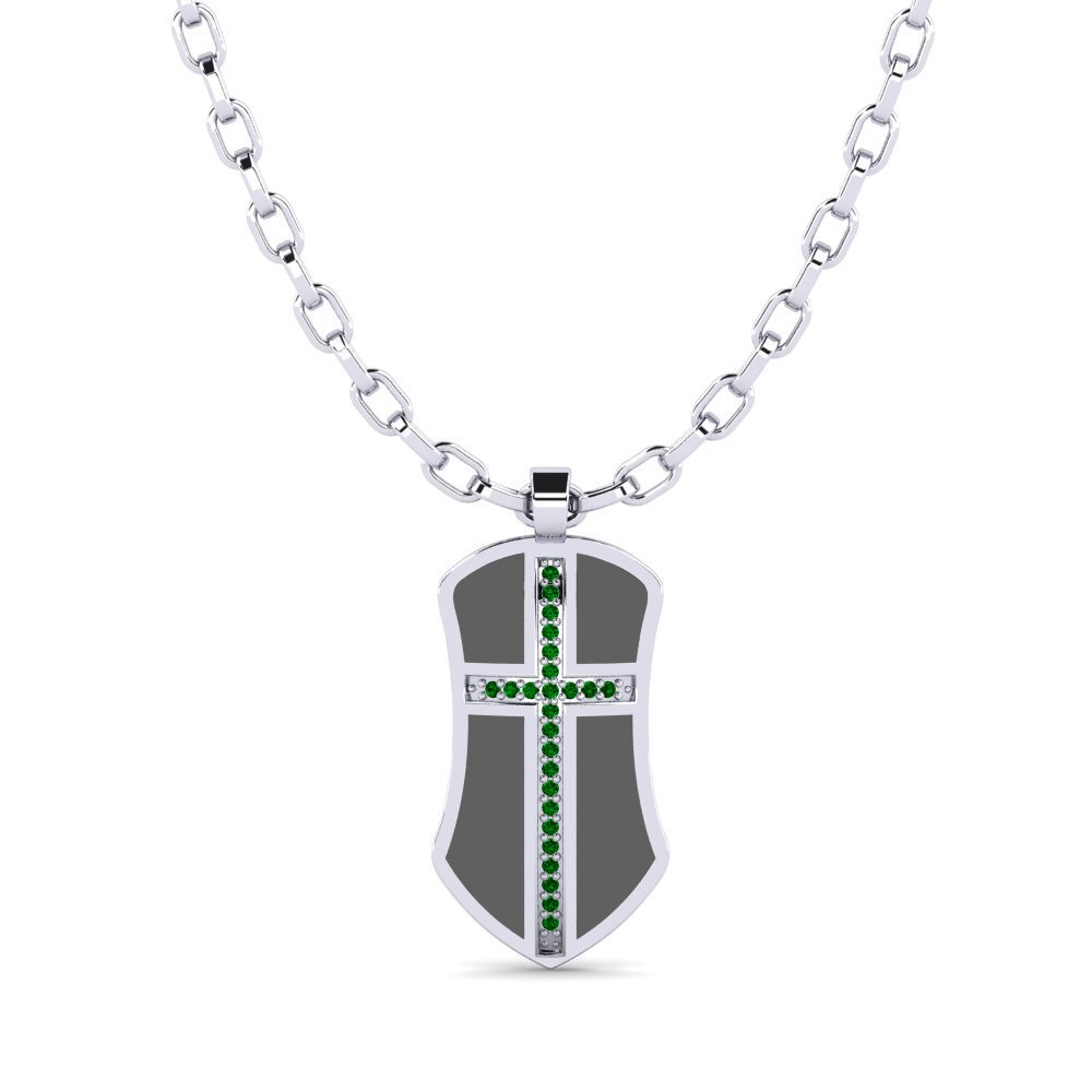 Palladium 950 Zircone Vert Pendentif pour homme Julien