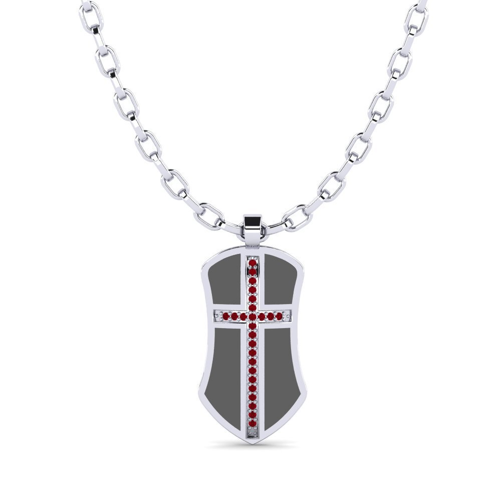Argent Blanc Zircone Rouge Pendentif pour homme Julien