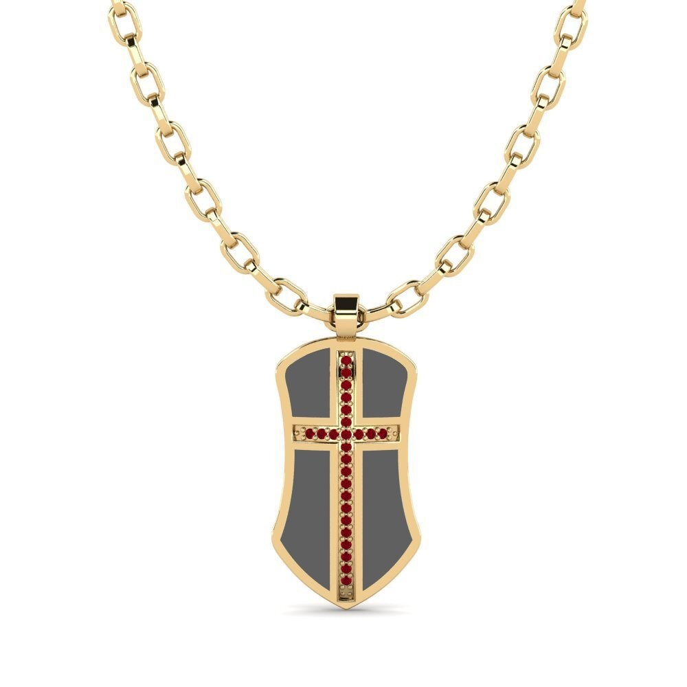 Or Jaune 585 Zircone Rouge Pendentif pour homme Julien