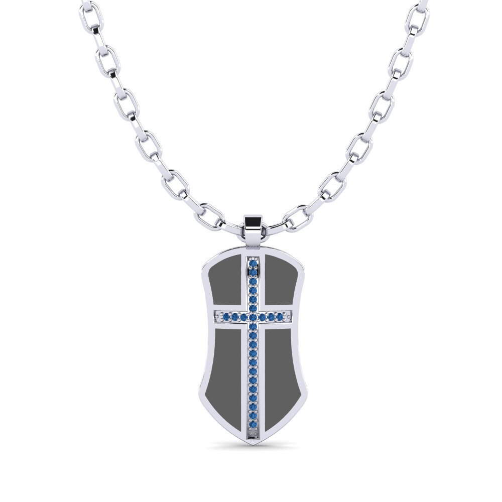Platine 950 Zircone Bleu Foncé Pendentif pour homme Julien