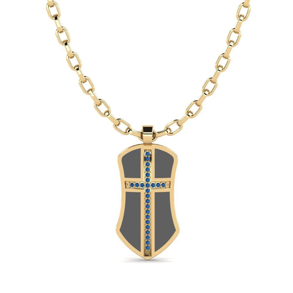 Or Jaune 585 Zircone Bleu Foncé Pendentif pour homme Julien