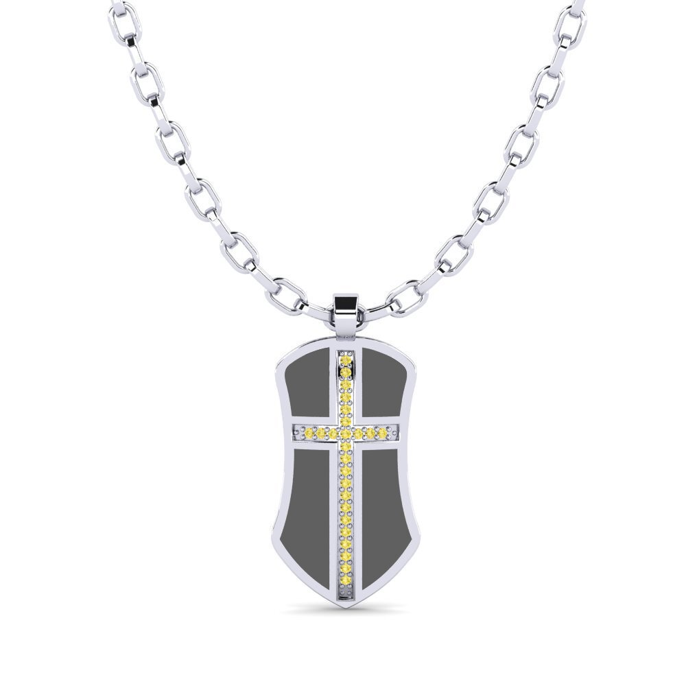 Argent Blanc Saphir Jaune Pendentif pour homme Julien