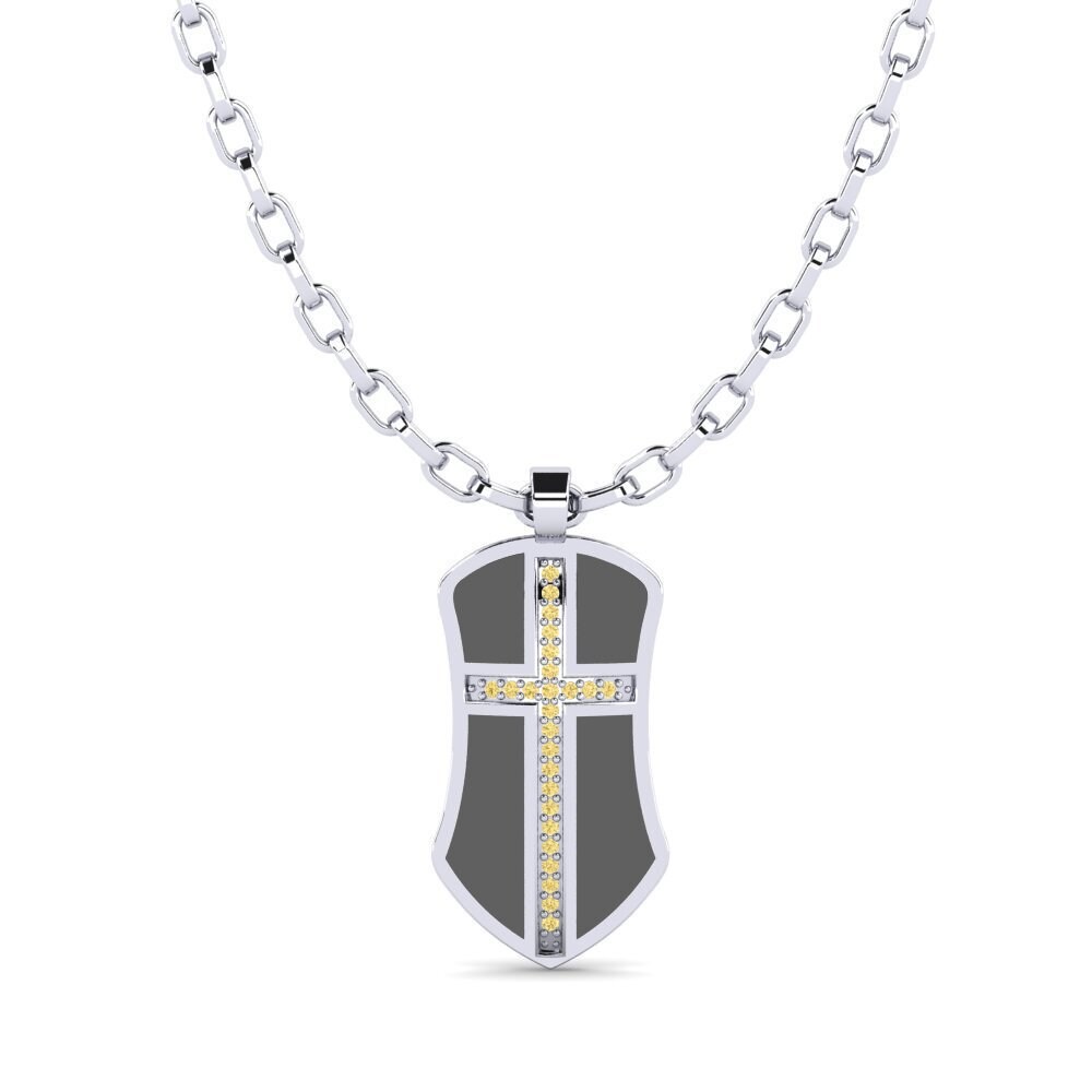 Argent Blanc Diamant Jaune Pendentif pour homme Julien