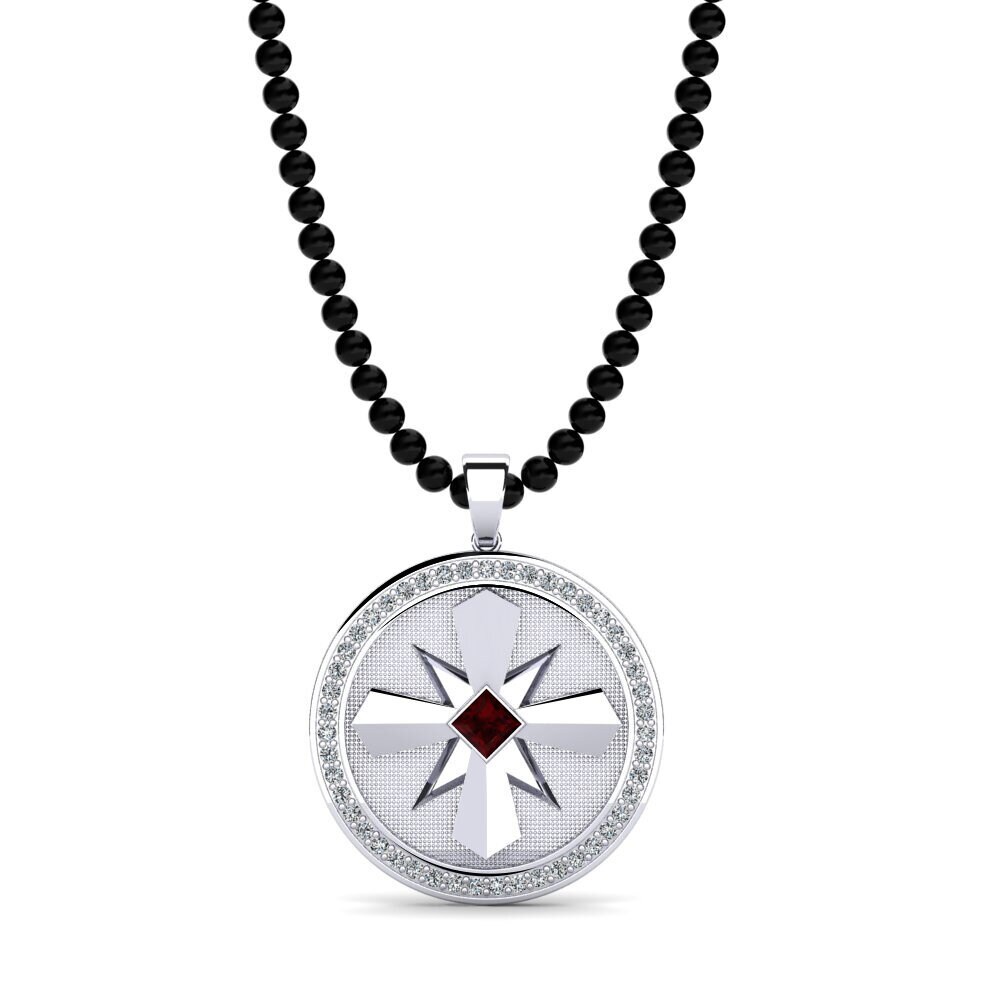 18ct White Gold Garnet Men's Pendant Patrick