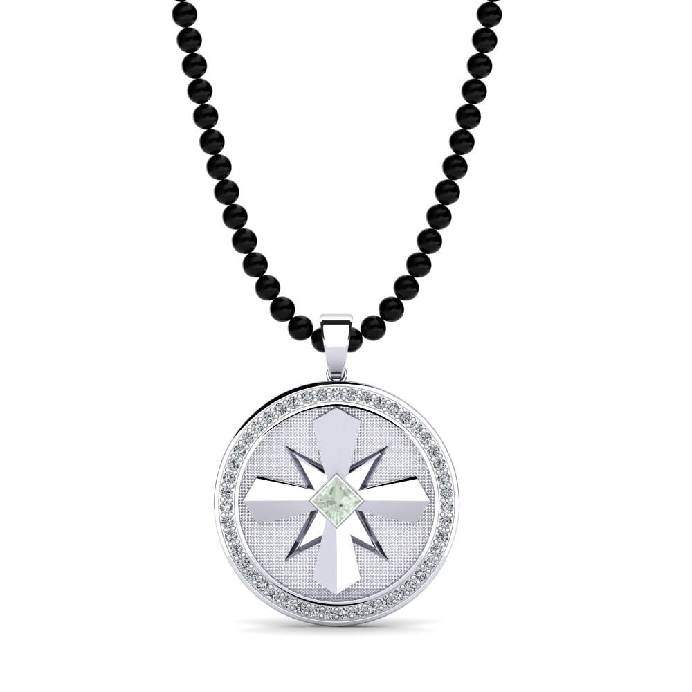 18ct White Gold Green Amethyst Men's Pendant Patrick
