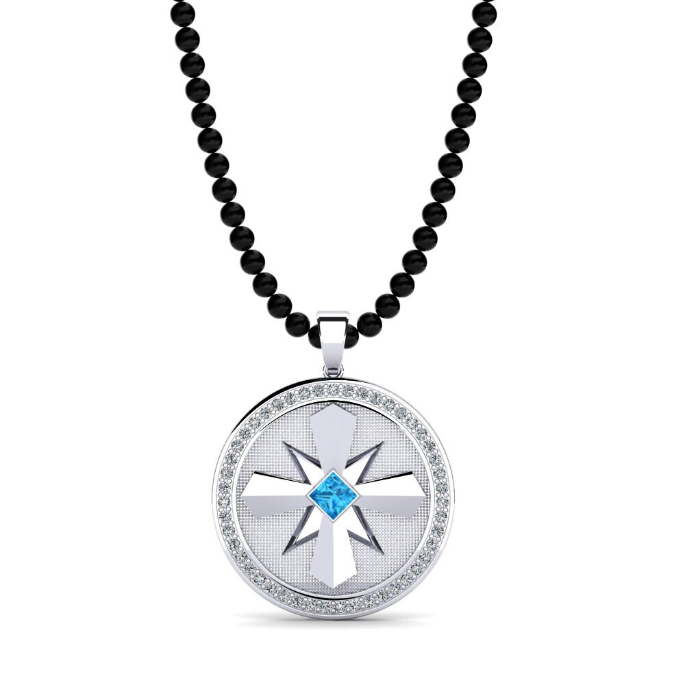 18ct White Gold Blue Topaz Men's Pendant Patrick