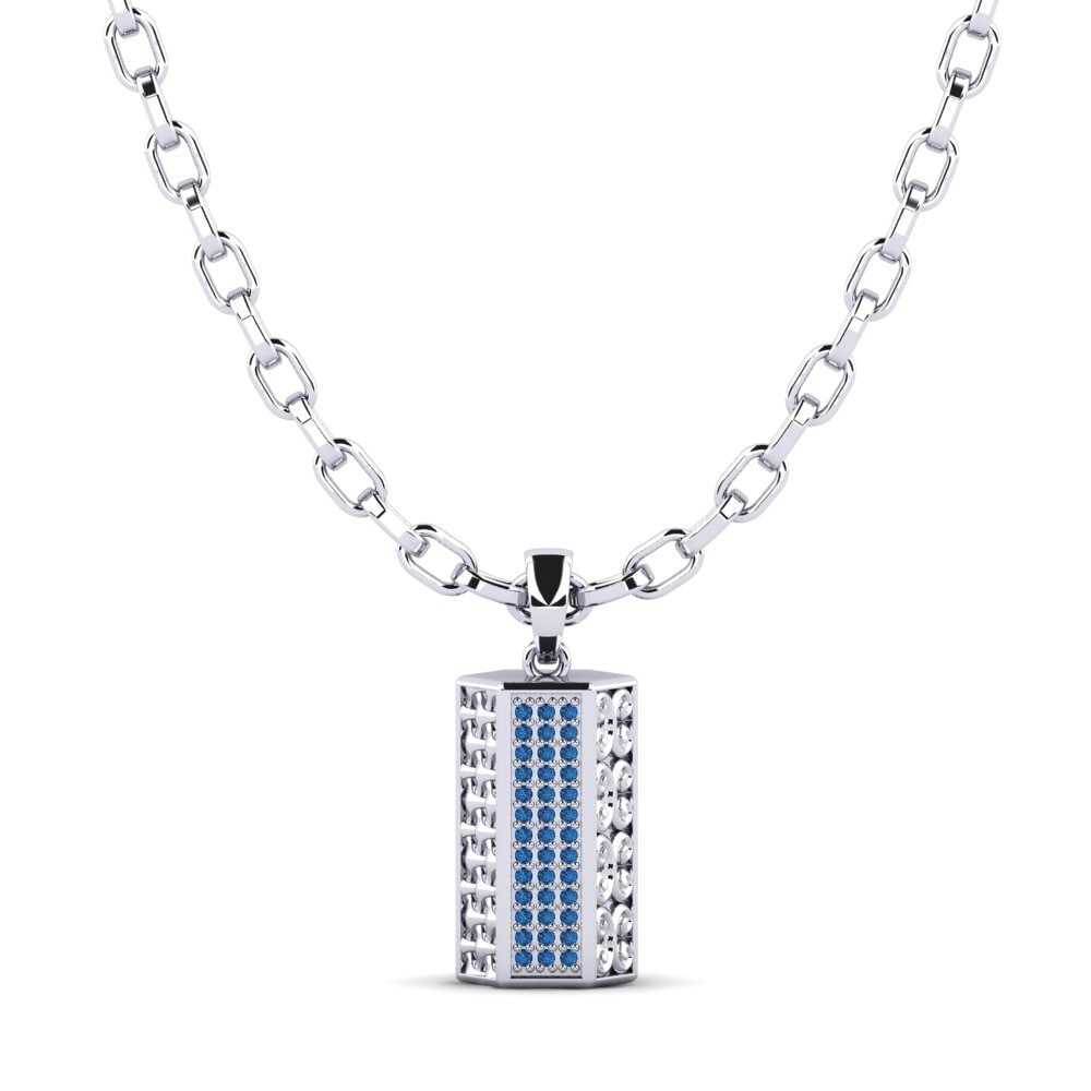 Platine 950 Zircone Bleu Foncé Pendentif pour homme Reid