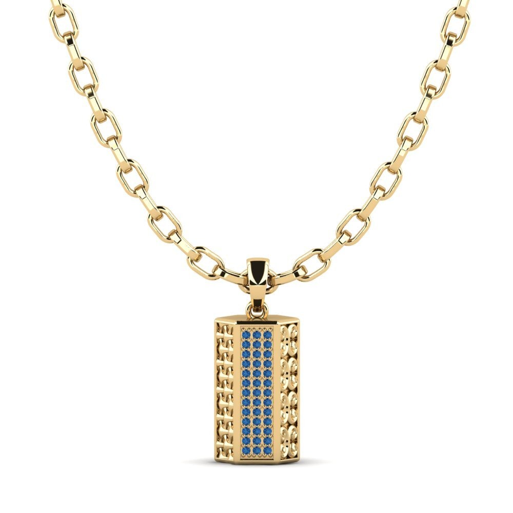 Or Jaune 585 Zircone Bleu Foncé Pendentif pour homme Reid