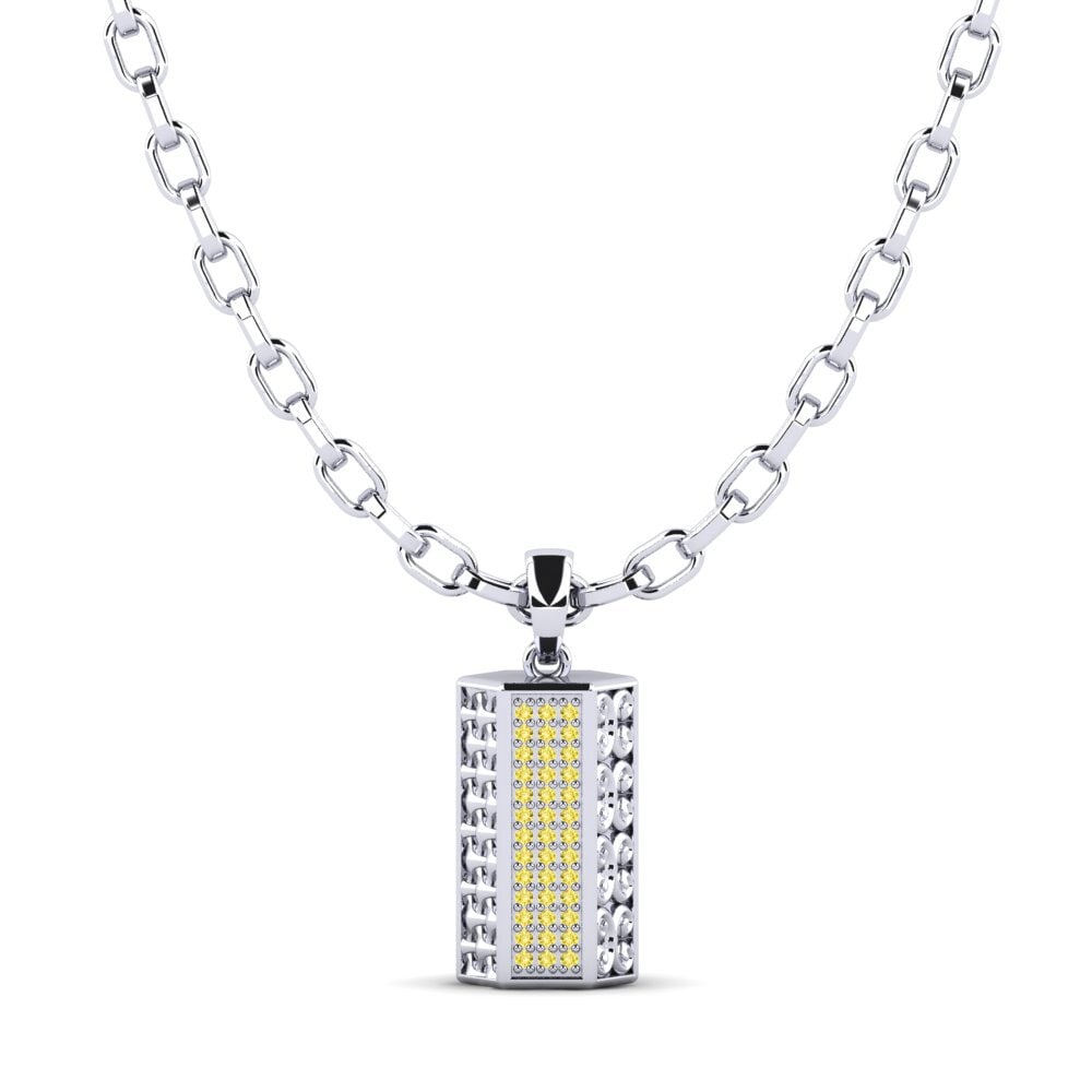 Argent Blanc Saphir Jaune Pendentif pour homme Reid
