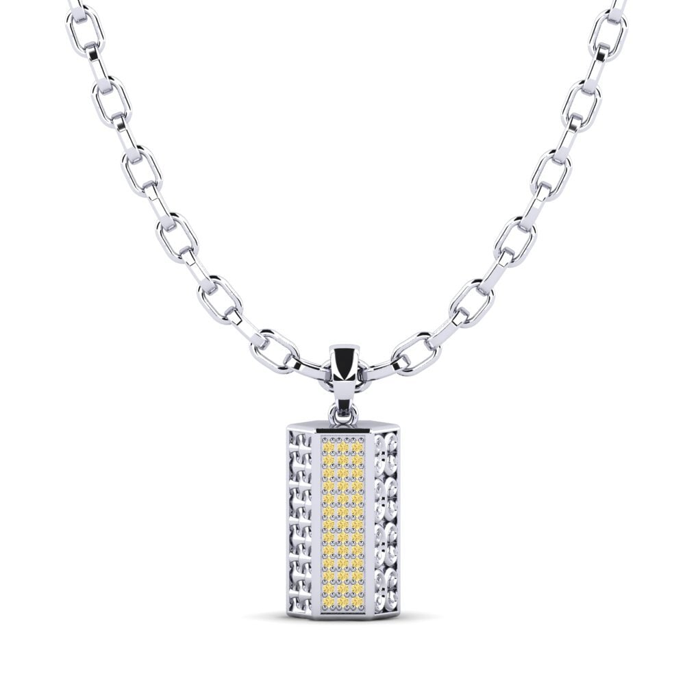 Argent Blanc Diamant Jaune Pendentif pour homme Reid