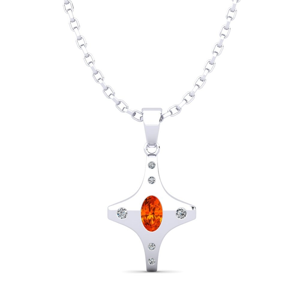 9ct White Gold Orange Sapphire Men's Pendant Riesa