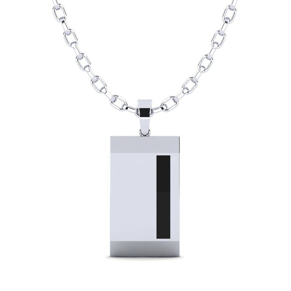 Fashion Men's Necklaces Pendant Swollen 585 White Gold Black Onyx