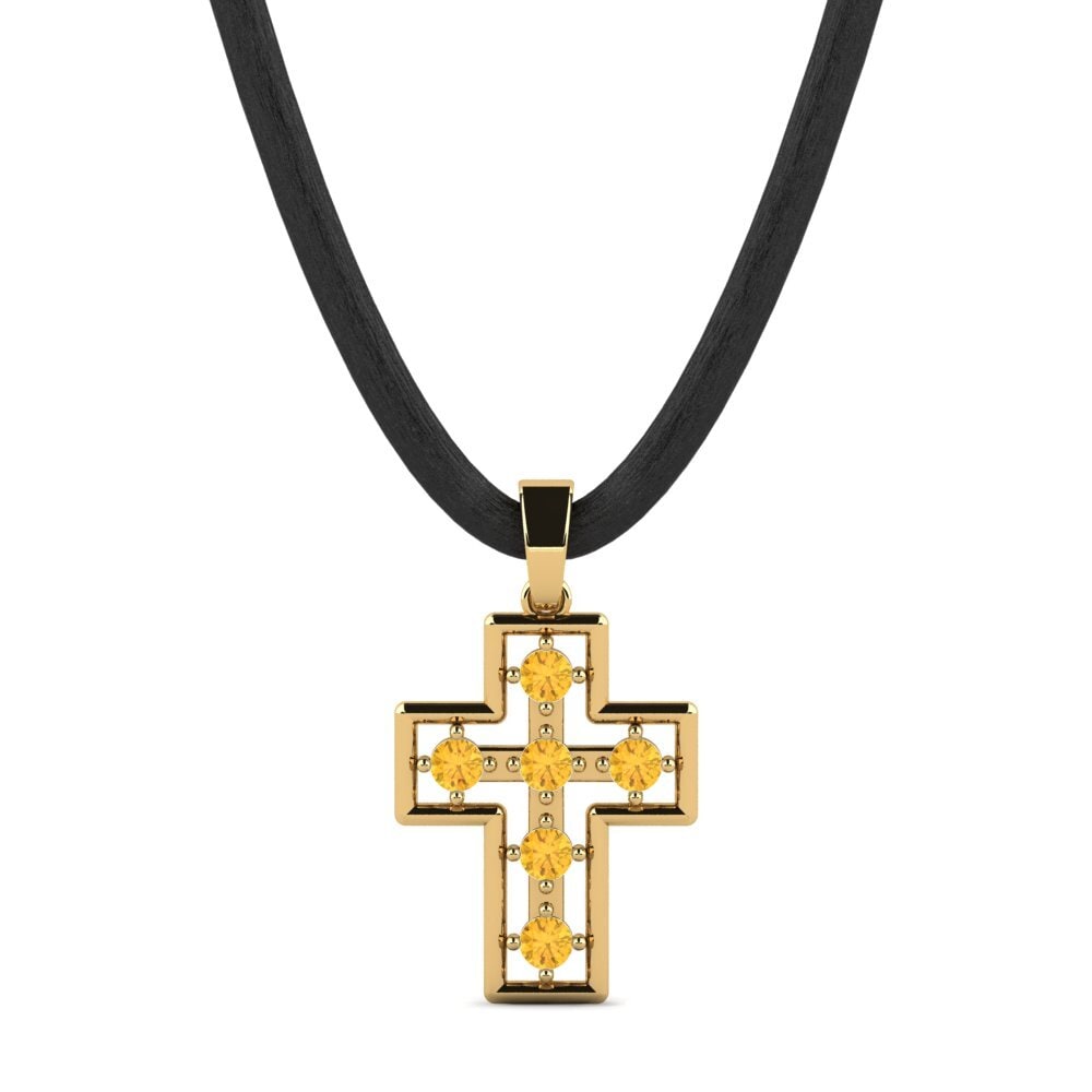 Or Jaune 585 Citrine Pendentif pour homme Vacher