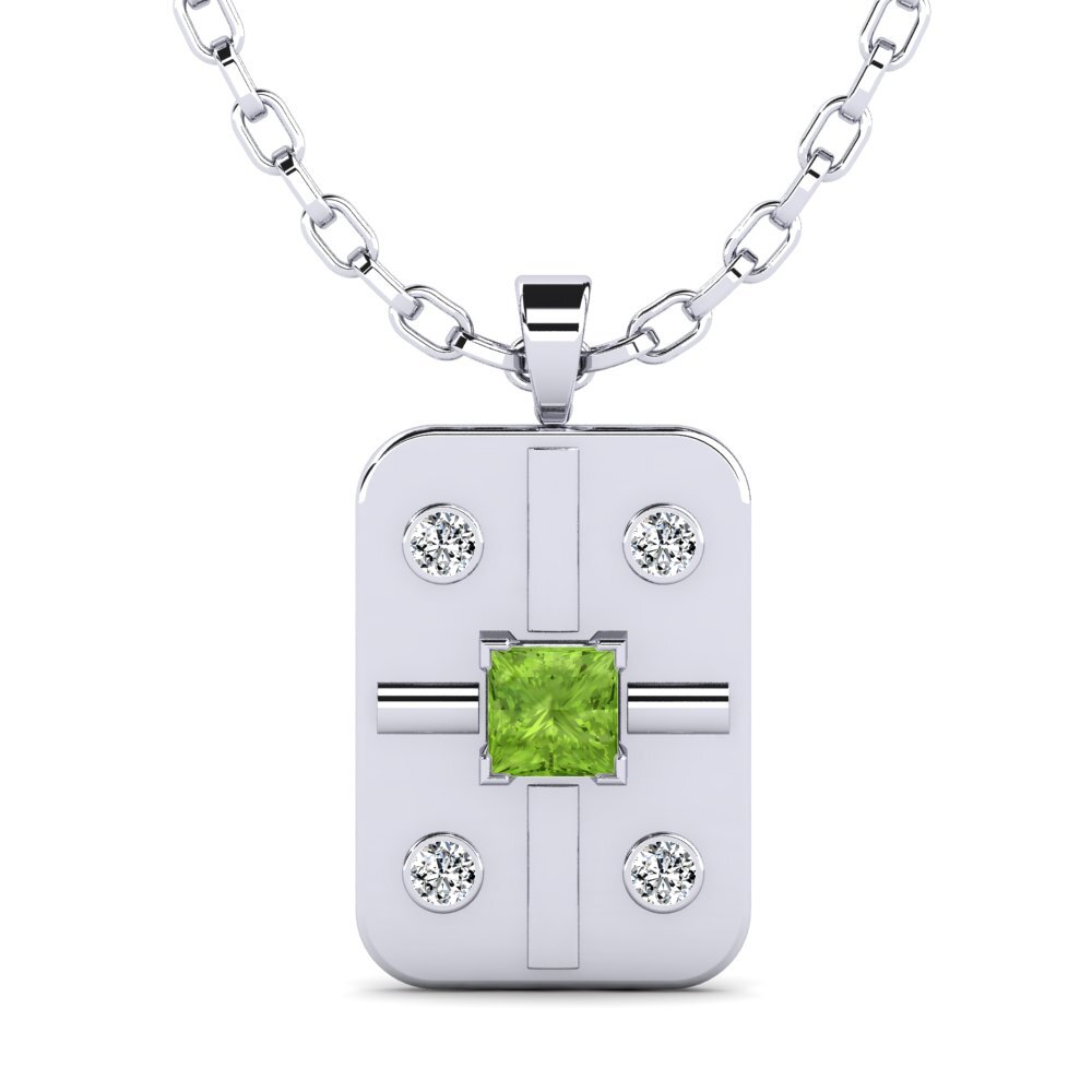 14ct White Gold Peridot Men's Pendant Vigore