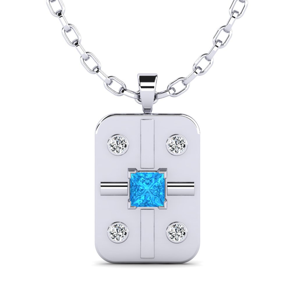 18ct White Gold Blue Topaz Men's Pendant Vigore