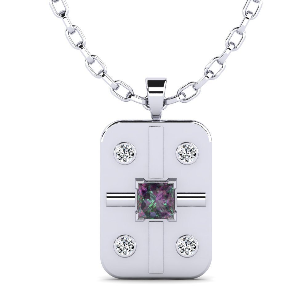 14ct White Gold Mystic Topaz Men's Pendant Vigore