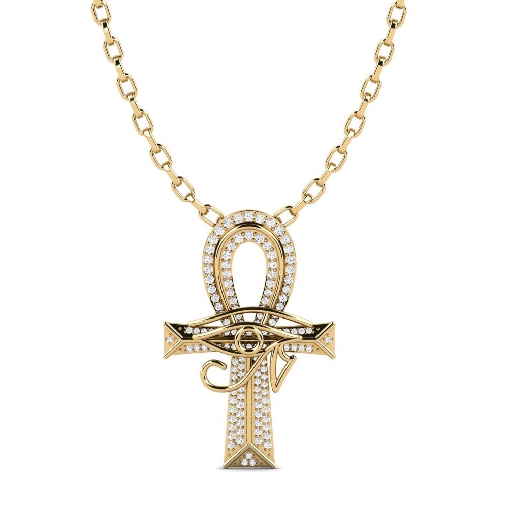 Or Jaune 585 Saphir Blanc Pendentif pour homme Wesley