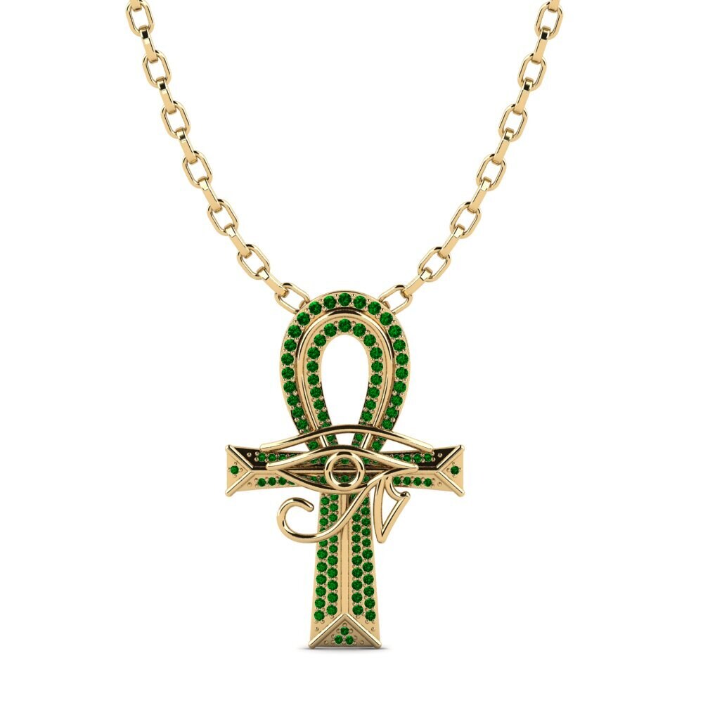 Or Jaune 585 Zircone Vert Pendentif pour homme Wesley