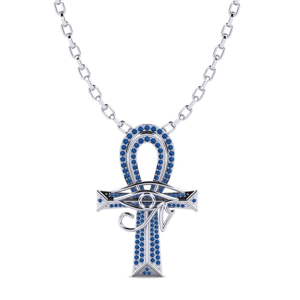 Platine 950 Zircone Bleu Foncé Pendentif pour homme Wesley