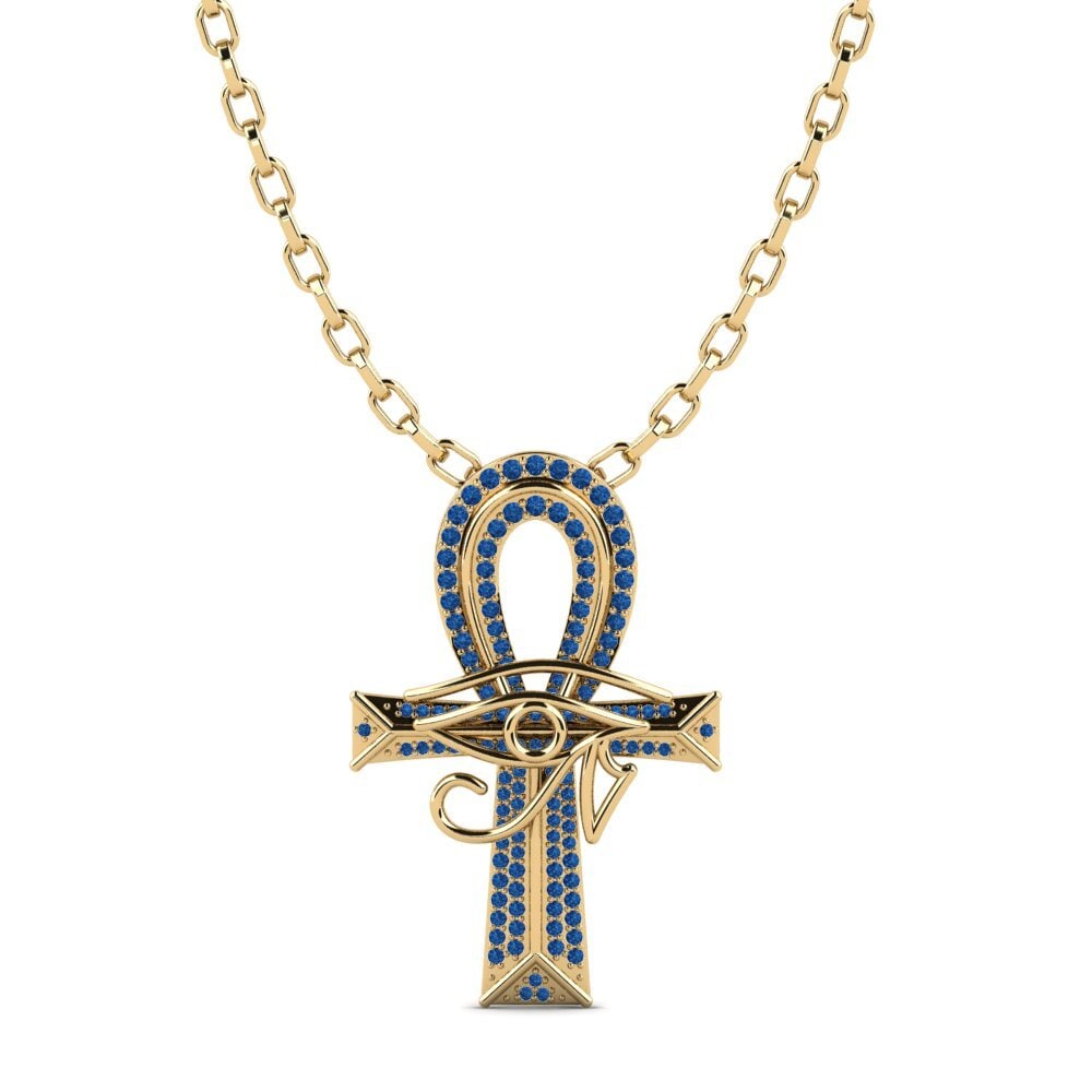 Or Jaune 585 Zircone Bleu Foncé Pendentif pour homme Wesley