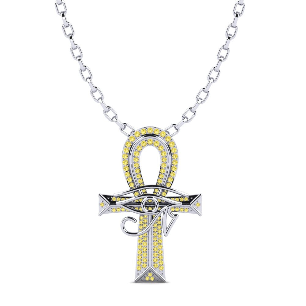 Argent Blanc Saphir Jaune Pendentif pour homme Wesley