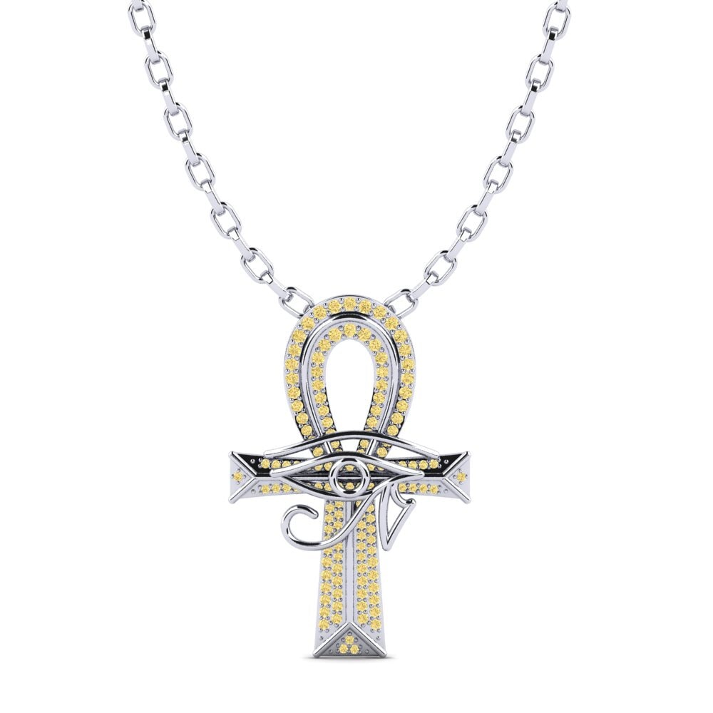 Argent Blanc Diamant Jaune Pendentif pour homme Wesley